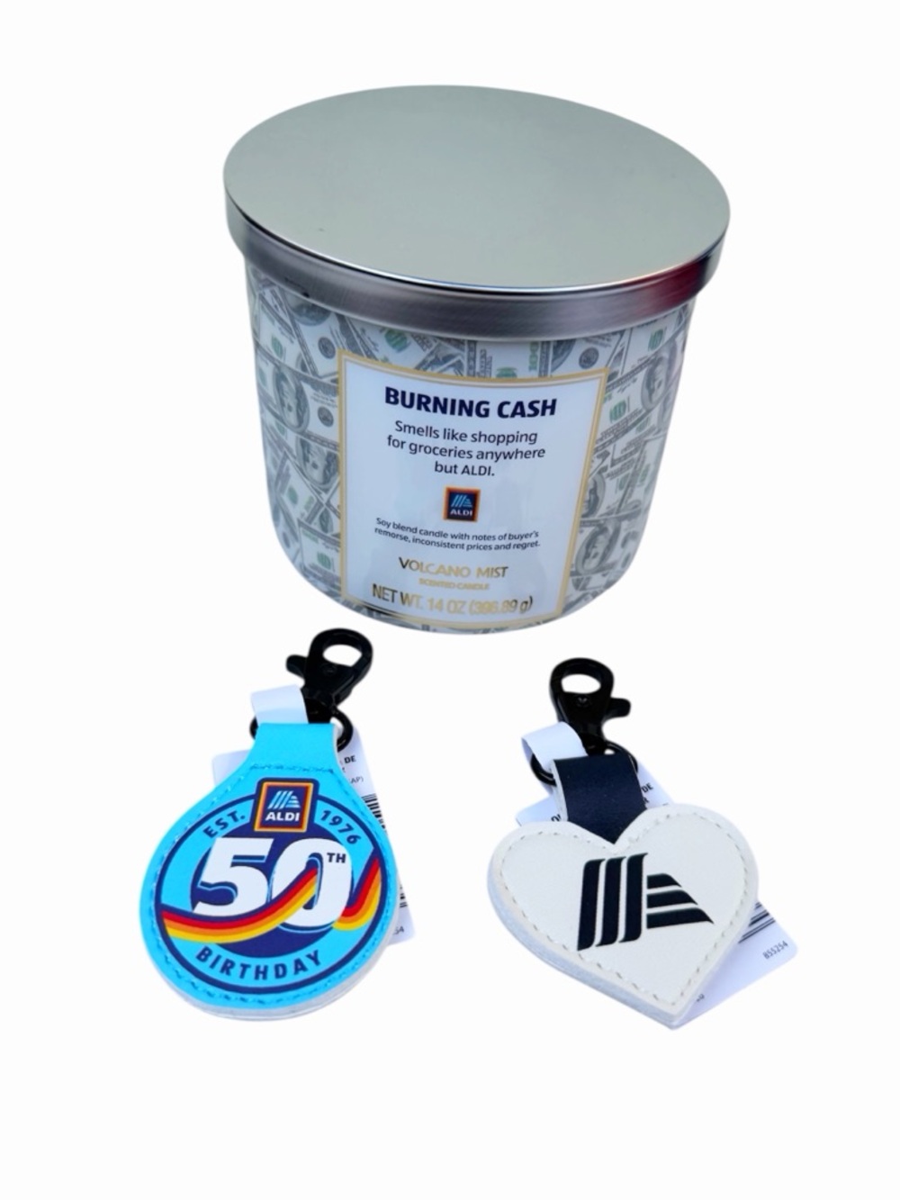 ALDI "Burning Cash" Candle and ALDI Quarter Holders Set